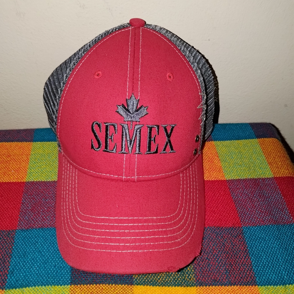 SEMEX Embroidered Logo Distressed Trucker Mesh Strap-on Hat Cap